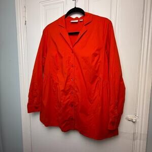 Joan Rivers Regular Athena Woven Button Front Top Womens XS Red Collared NWOT